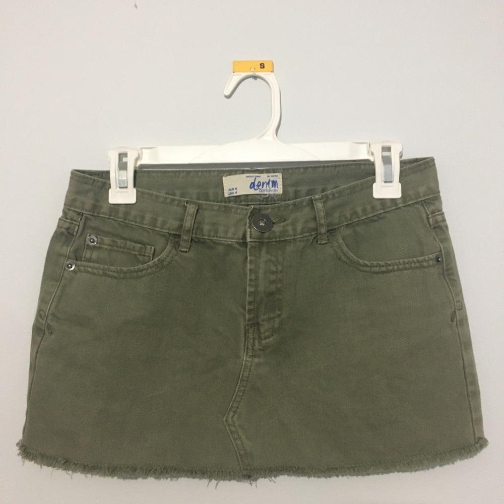 Olive green denim skirt